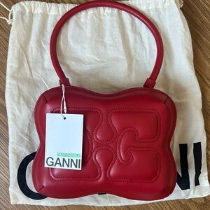 NWT GANNI Red Butterfly Top Handle Bag